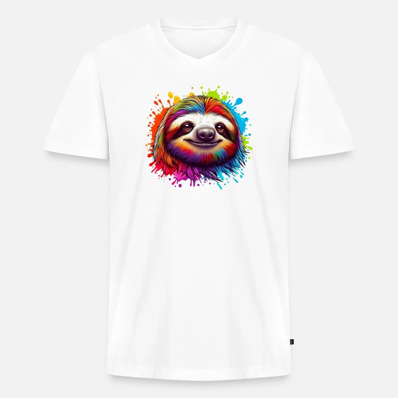 Faultier - Männer Premium Bio T-Shirt mit V-Ausschnitt - Weiß