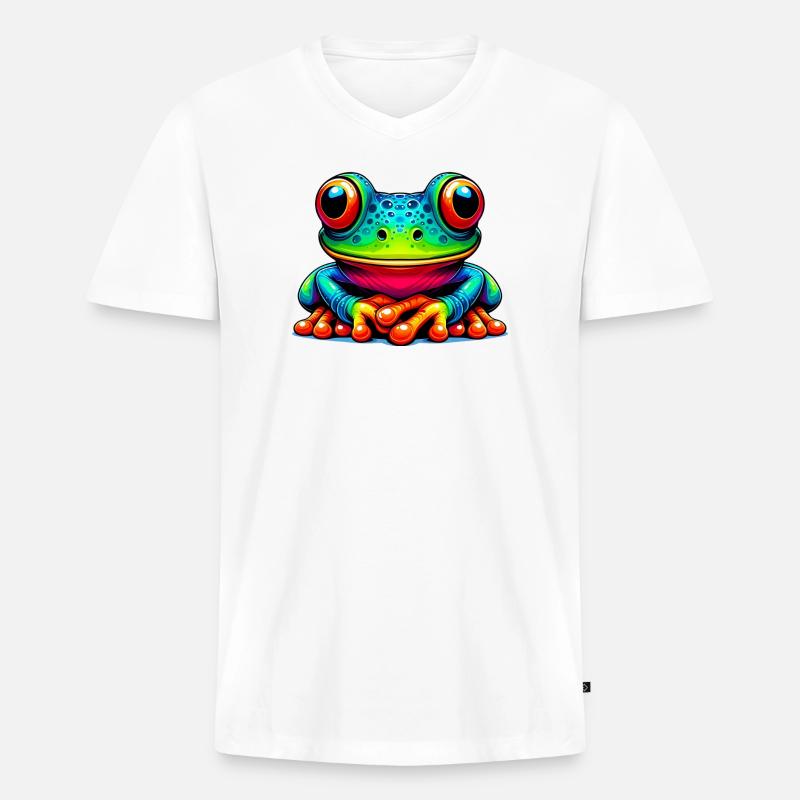 Frosch - Männer Premium Bio T-Shirt mit V-Ausschnitt - Weiß