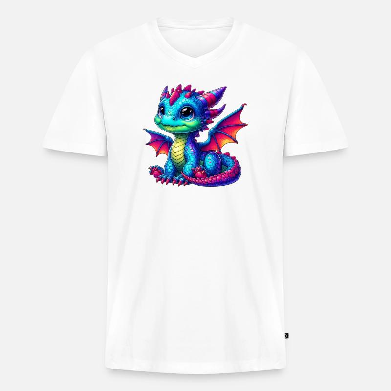 Drache - Männer Premium Bio T-Shirt mit V-Ausschnitt - Weiß