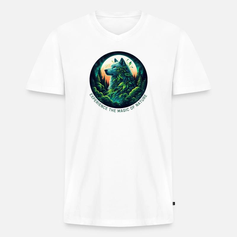 Wolf im Wald - Männer Premium Bio T-Shirt mit V-Ausschnitt - Weiß