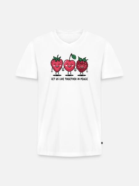 Berries of Peace - Men's Premium Organic T-shirt with V-neck - white
