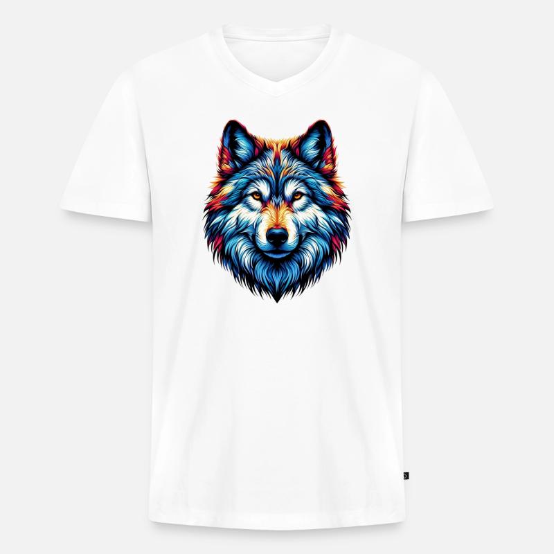 Wolf - Männer Premium Bio T-Shirt mit V-Ausschnitt - Weiß