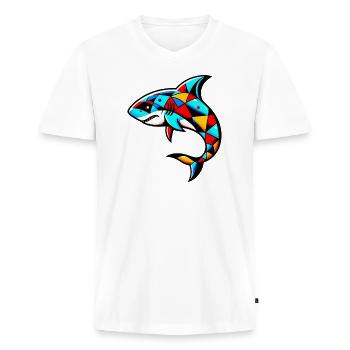 Harlequin shark - Men's Premium Organic T-shirt with V-neck - white - Front - Nico (187cm)