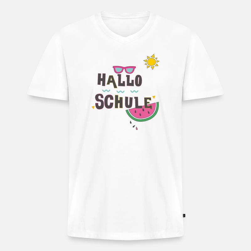 Hallo Schule, Einschulung - Männer Premium Bio T-Shirt mit V-Ausschnitt - Weiß