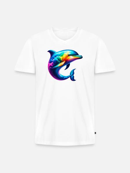 Dolphin - Men's Premium Organic T-shirt with V-neck - white
