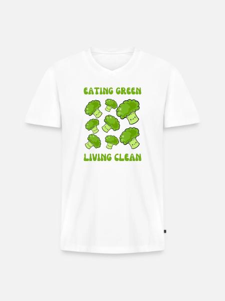Vegetarian, eating green, living clean - Men's Premium Organic T-shirt with V-neck - white