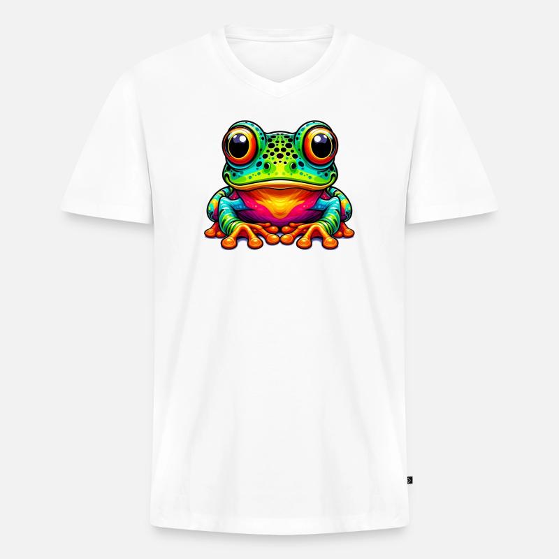 Frosch - Männer Premium Bio T-Shirt mit V-Ausschnitt - Weiß