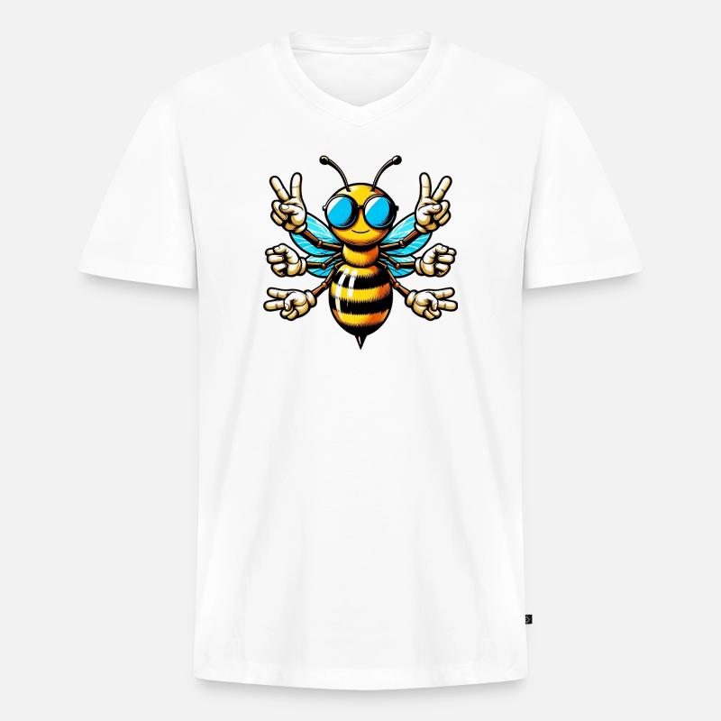 Biene mit Sonnenbrille - Männer Premium Bio T-Shirt mit V-Ausschnitt - Weiß