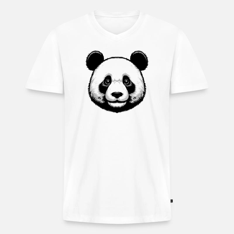 Panda - Männer Premium Bio T-Shirt mit V-Ausschnitt - Weiß