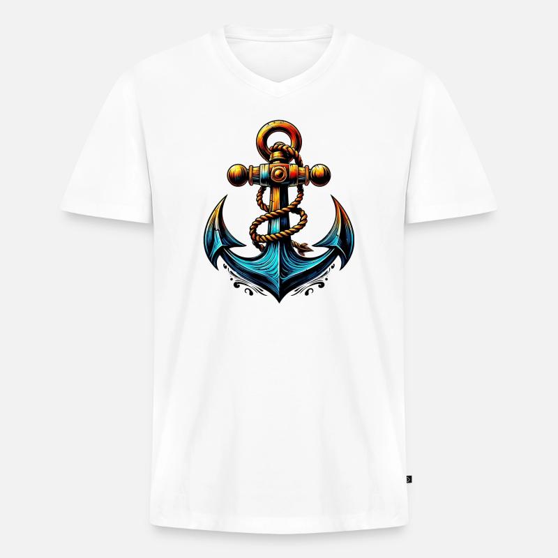 Ein Anker - Männer Premium Bio T-Shirt mit V-Ausschnitt - Weiß