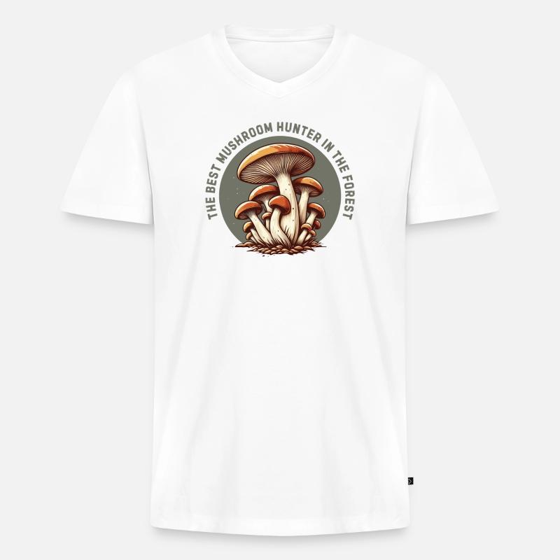 Der beste Pilzjäger im Wald - Männer Premium Bio T-Shirt mit V-Ausschnitt - Weiß