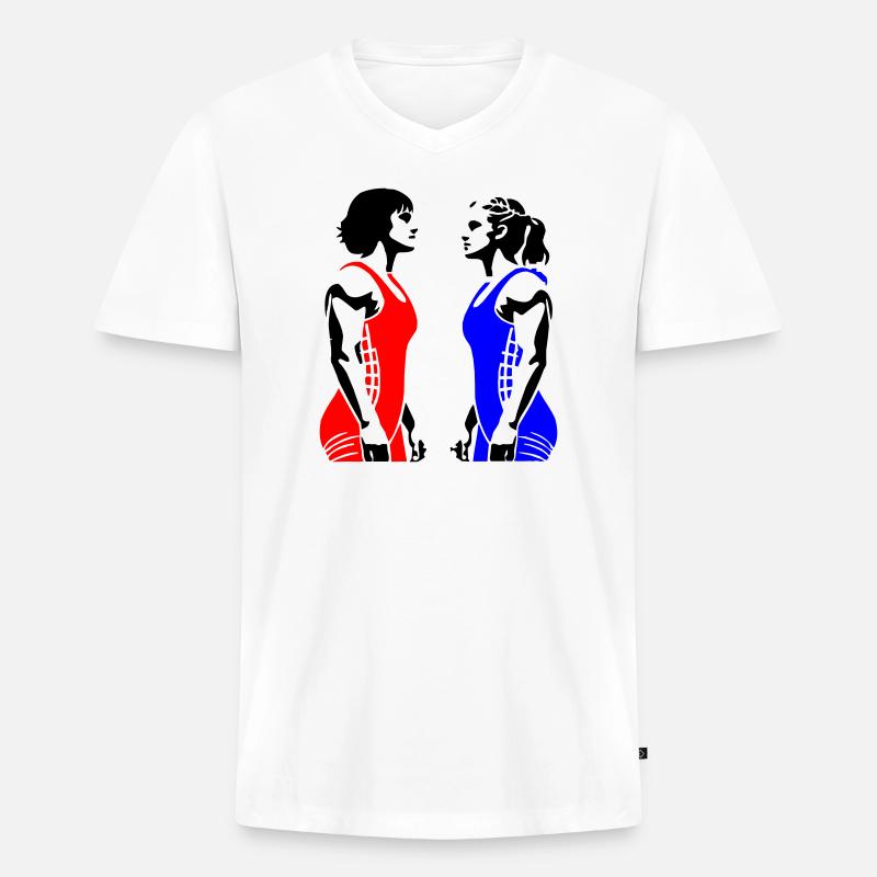Frauen Ringen - Männer Premium Bio T-Shirt mit V-Ausschnitt - Weiß