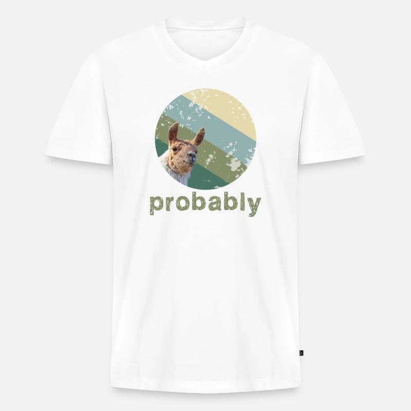 Alpaka - Männer Premium Bio T-Shirt mit V-Ausschnitt - Weiß