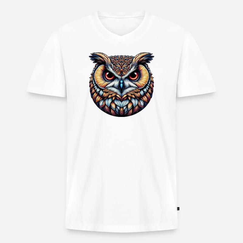 Eule - Männer Premium Bio T-Shirt mit V-Ausschnitt - Weiß