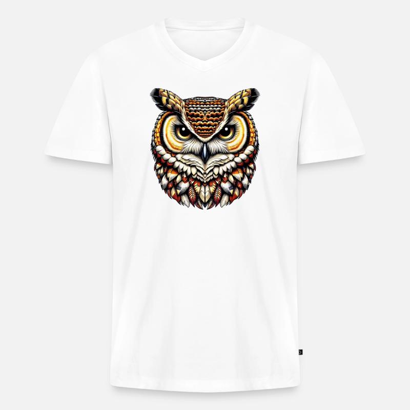 Eule - Männer Premium Bio T-Shirt mit V-Ausschnitt - Weiß