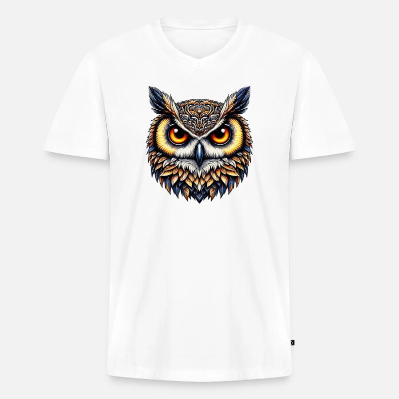 Eule - Männer Premium Bio T-Shirt mit V-Ausschnitt - Weiß
