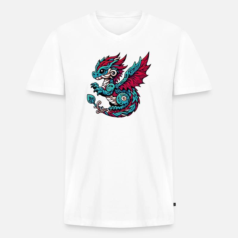 Drache - Männer Premium Bio T-Shirt mit V-Ausschnitt - Weiß