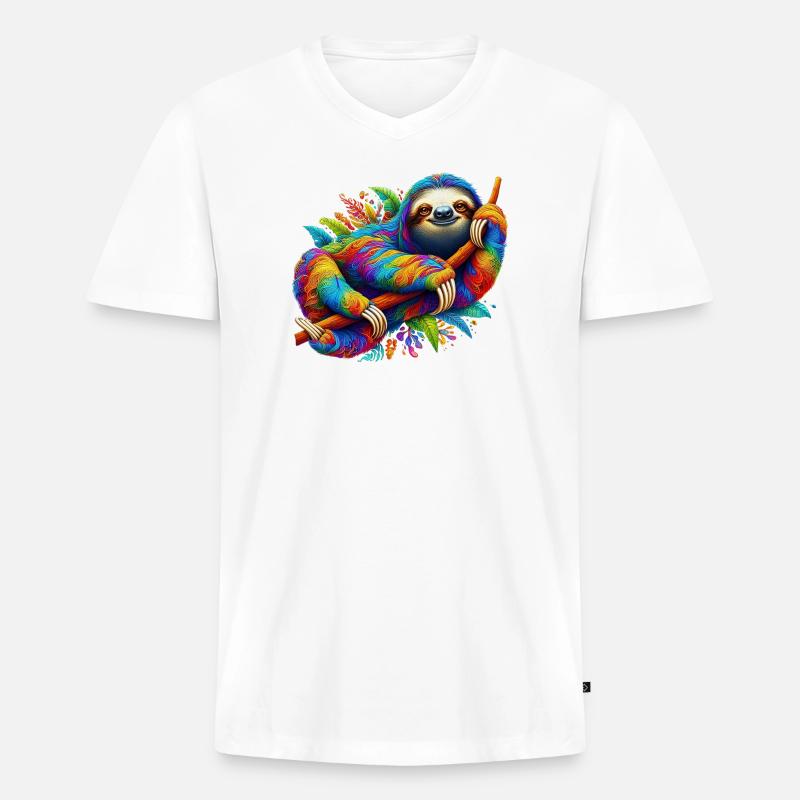 Faultier - Männer Premium Bio T-Shirt mit V-Ausschnitt - Weiß