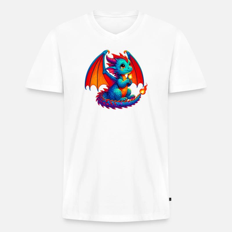 Drache - Männer Premium Bio T-Shirt mit V-Ausschnitt - Weiß