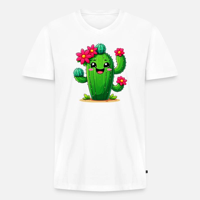Kaktus - Männer Premium Bio T-Shirt mit V-Ausschnitt - Weiß