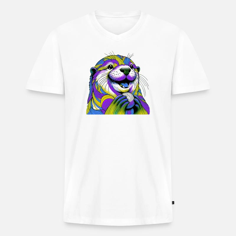 Otter - Männer Premium Bio T-Shirt mit V-Ausschnitt - Weiß
