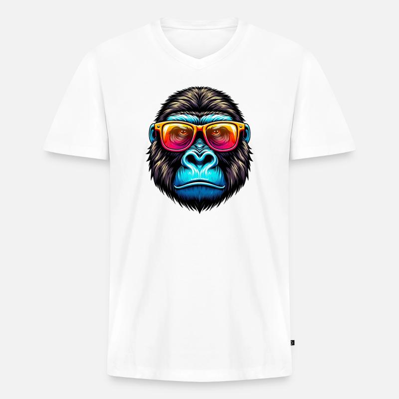 Gorillas mit Sonnenbrille - Männer Premium Bio T-Shirt mit V-Ausschnitt - Weiß