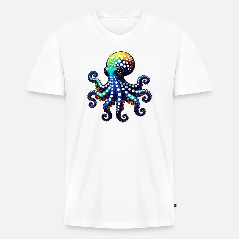 Krake - Männer Premium Bio T-Shirt mit V-Ausschnitt - Weiß