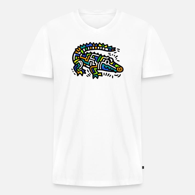 Alligator-Krokodil - Männer Premium Bio T-Shirt mit V-Ausschnitt - Weiß