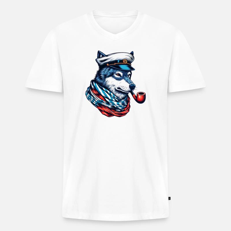 Seewolf Wolf Wölfe - Männer Premium Bio T-Shirt mit V-Ausschnitt - Weiß