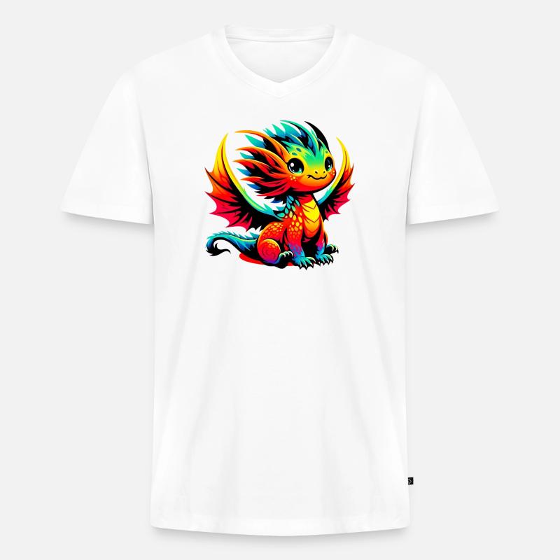 Drache - Männer Premium Bio T-Shirt mit V-Ausschnitt - Weiß