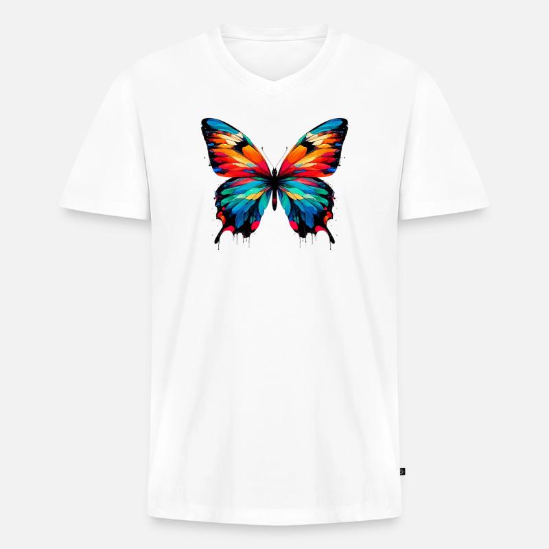 Schmetterling - Männer Premium Bio T-Shirt mit V-Ausschnitt - Weiß