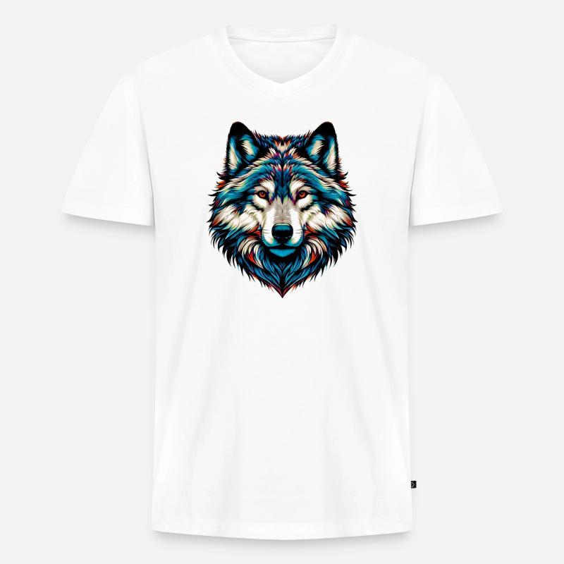 Wolf - Männer Premium Bio T-Shirt mit V-Ausschnitt - Weiß