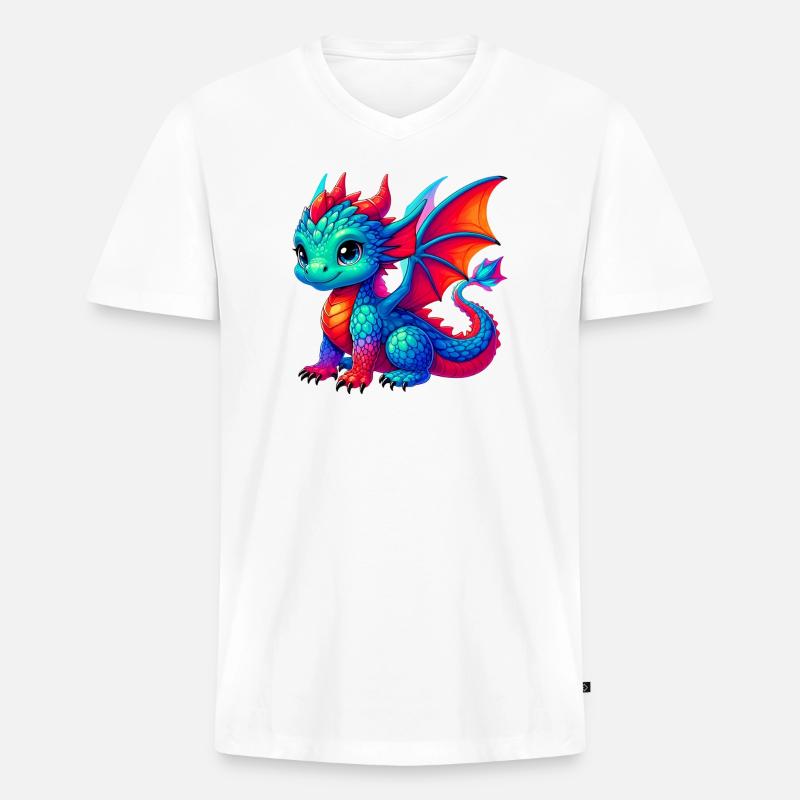 Drache - Männer Premium Bio T-Shirt mit V-Ausschnitt - Weiß