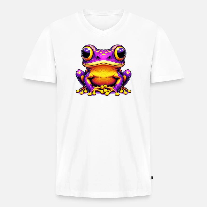 Frosch - Männer Premium Bio T-Shirt mit V-Ausschnitt - Weiß
