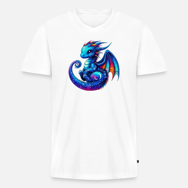 Drache - Männer Premium Bio T-Shirt mit V-Ausschnitt - Weiß