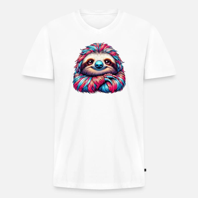 Faultier - Männer Premium Bio T-Shirt mit V-Ausschnitt - Weiß