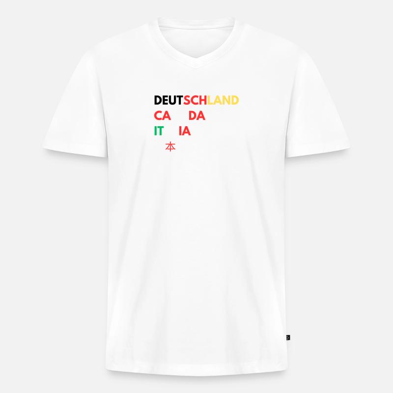 Länderfarben Schriftzug Collage - Männer Premium Bio T-Shirt mit V-Ausschnitt - Weiß