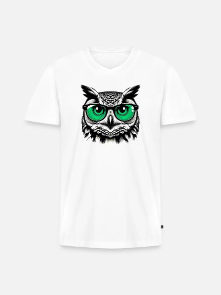 Eule mit Brille - Männer Premium Bio T-Shirt mit V-Ausschnitt - Weiß