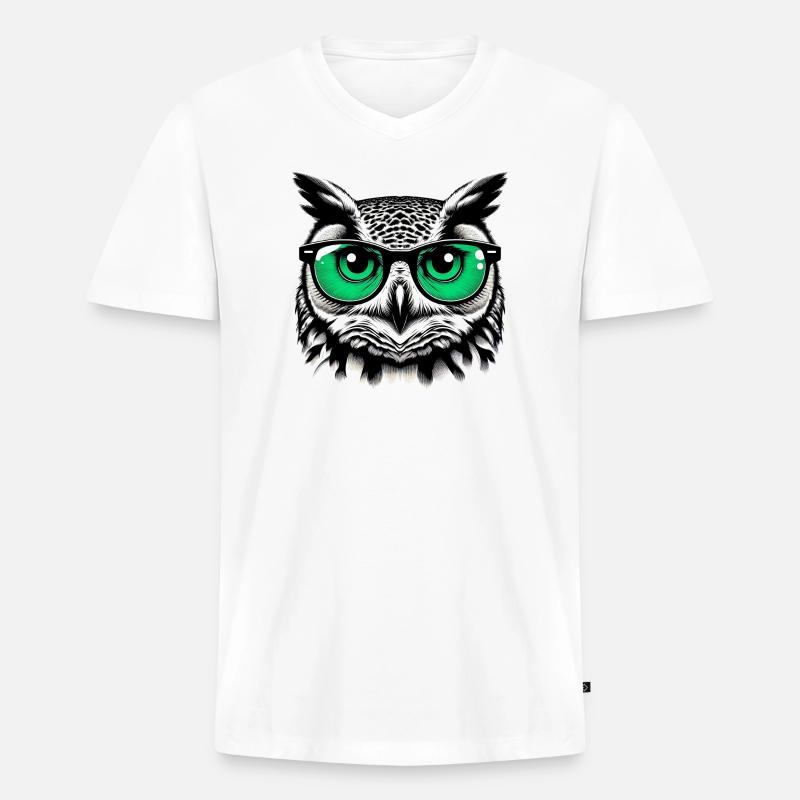 Eule mit Brille - Männer Premium Bio T-Shirt mit V-Ausschnitt - Weiß