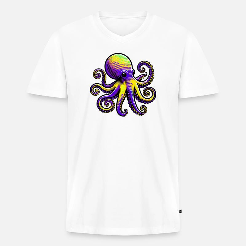 Krake - Männer Premium Bio T-Shirt mit V-Ausschnitt - Weiß