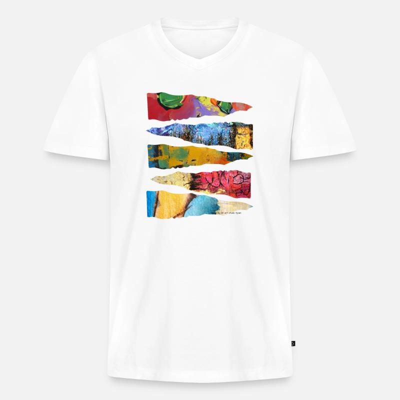Abstraktes buntes Farbschicht-Design - Männer Premium Bio T-Shirt mit V-Ausschnitt - Weiß
