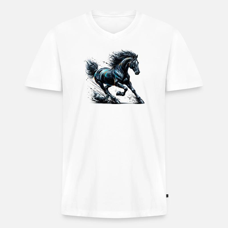 Pferd - Männer Premium Bio T-Shirt mit V-Ausschnitt - Weiß