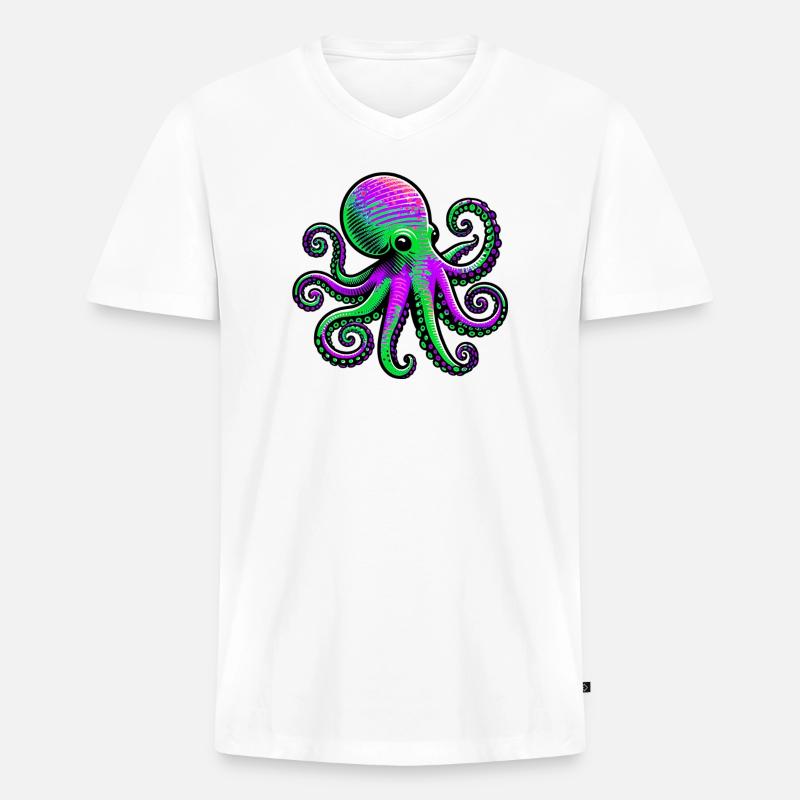 Krake - Männer Premium Bio T-Shirt mit V-Ausschnitt - Weiß
