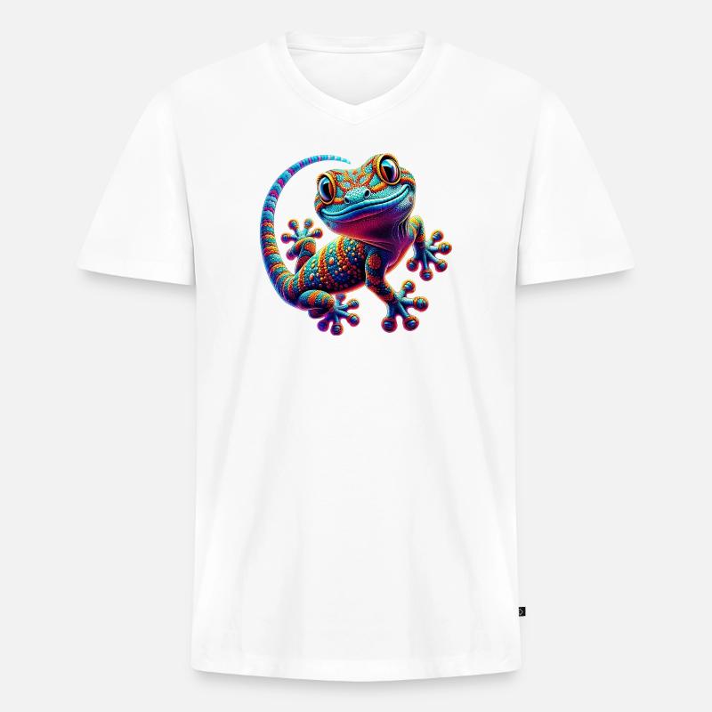 Gecko - Männer Premium Bio T-Shirt mit V-Ausschnitt - Weiß