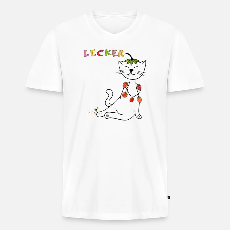 Erdbeeren Katze - Männer Premium Bio T-Shirt mit V-Ausschnitt - Weiß