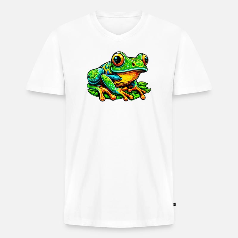 Frosch - Männer Premium Bio T-Shirt mit V-Ausschnitt - Weiß