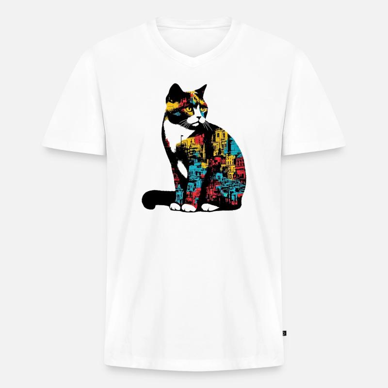 Katze - Männer Premium Bio T-Shirt mit V-Ausschnitt - Weiß