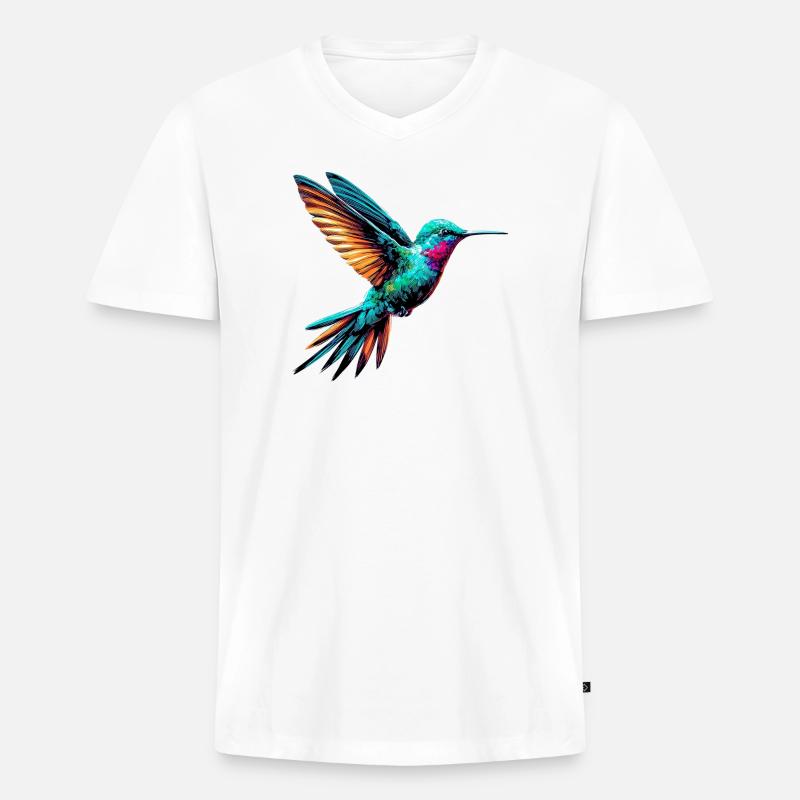 Kolibri - Männer Premium Bio T-Shirt mit V-Ausschnitt - Weiß