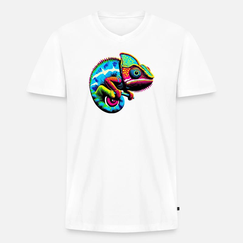 Chamäleon - Männer Premium Bio T-Shirt mit V-Ausschnitt - Weiß