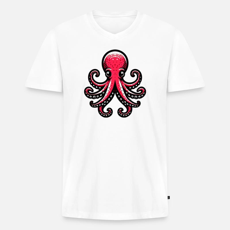 Krake - Männer Premium Bio T-Shirt mit V-Ausschnitt - Weiß